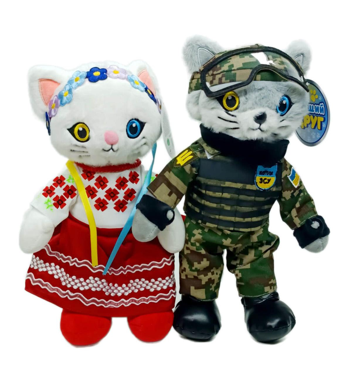 М’які іграшки Кішечка Україночка та Котик ЗСУ 30 см — символи любові до України, арт. PL82412ua, фото 1