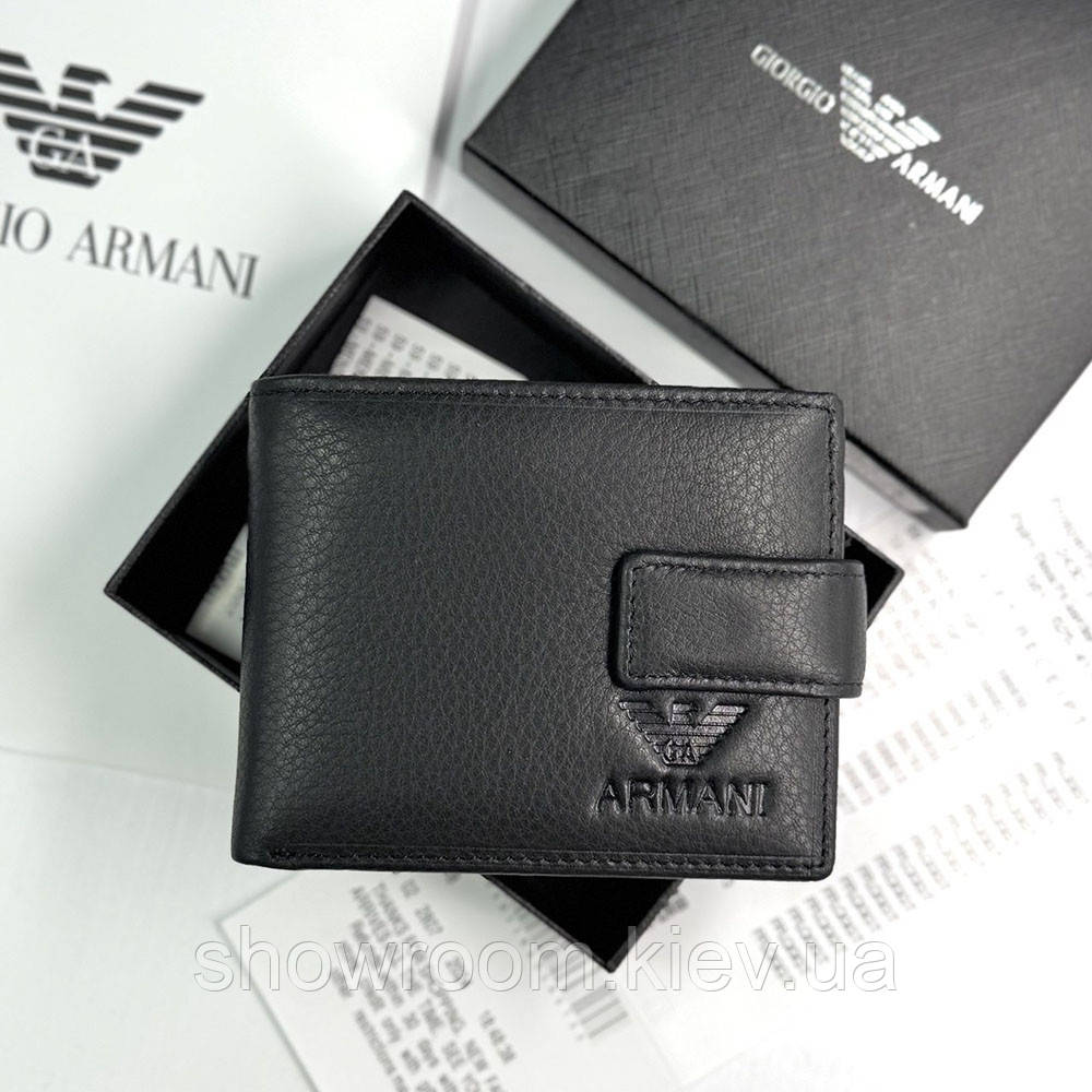 Чоловічий шкіряний гаманець на магниті Armani (82081) чорний