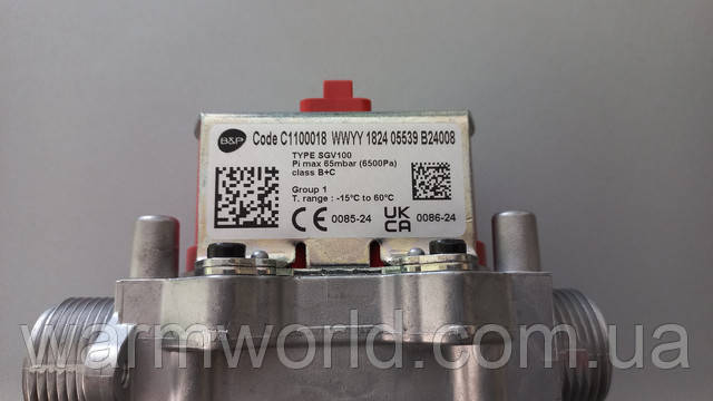 B&P Code C1100018 WWYY 1824 05539 B24008 Type SGV100 Pi max 65mbar (6500Pa) class B+C Group 1 T.range: -15°C to 60°C