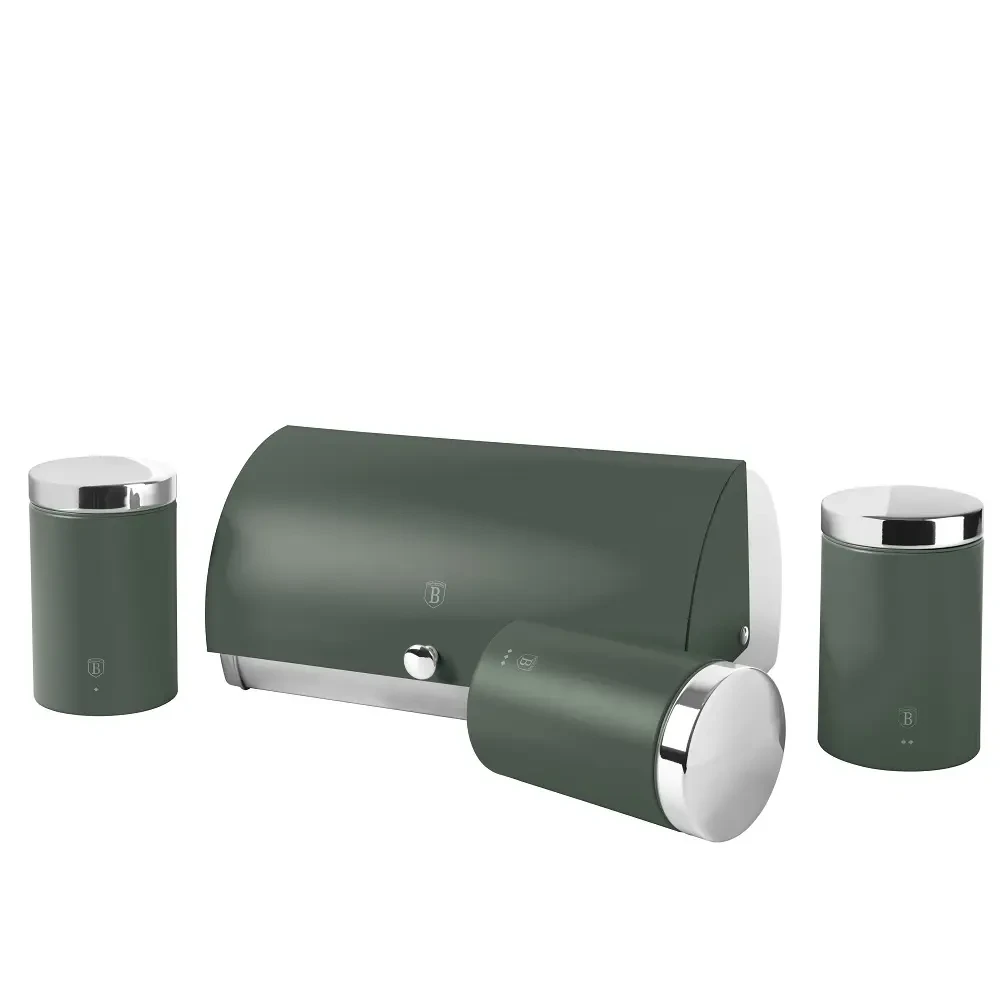 Набір хлібниці з трьома ємностями для зберігання продуктів Berlinger Haus Matte Green Collection (BH-6833)