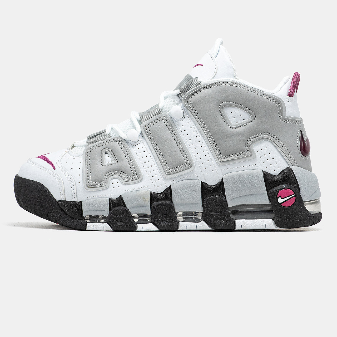 Жіночі Кросівки Nike Air More Uptempo White Grey Pink / Найк Аїр Мор Аптемпо Білі з Сірим та Рожевим