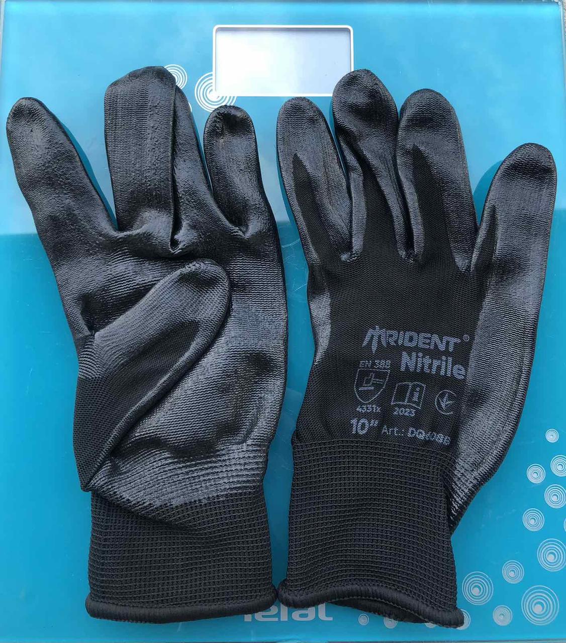 Рукавички робочі з нітриловим покриттям (чорні), р.10, арт. DQ608B