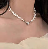 Чокер намисто з перлами прикраса на шию на магнітах з сріблястим сердцем  (CK-MGN), фото 2