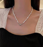 Чокер намисто з перлами прикраса на шию на магнітах з сріблястим сердцем  (CK-MGN), фото 3