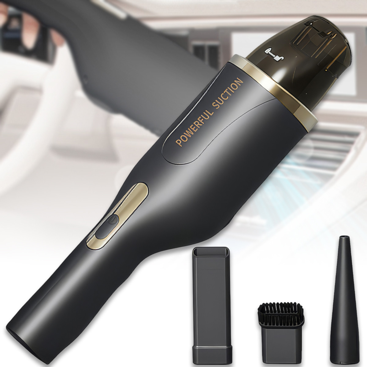 Автомобільний акумуляторний пилосос на 3 швидкості з 3 насадками AND 1-39 Чорний, фото 1