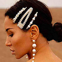 Прикраса для волосся з перлами. Заколка клик клак (утконос) "White Pearl"