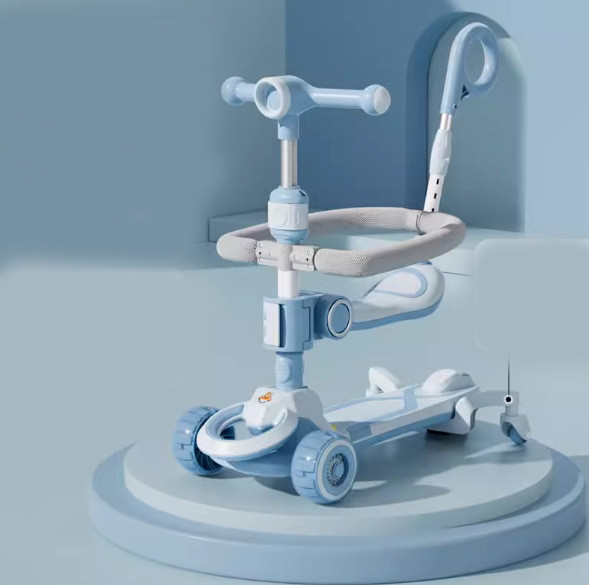 Дитячий самокат-трансформер CITY LINE Baby Care 388 з батьківською ручкою блакитний для хлопчика