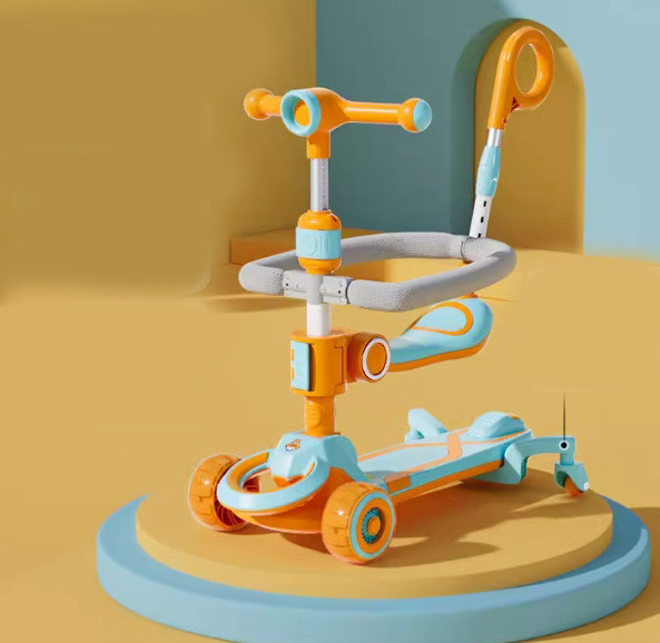 Дитячий самокат-трансформер CITY LINE Baby Care 388 з батьківською ручкою жовтогарячий
