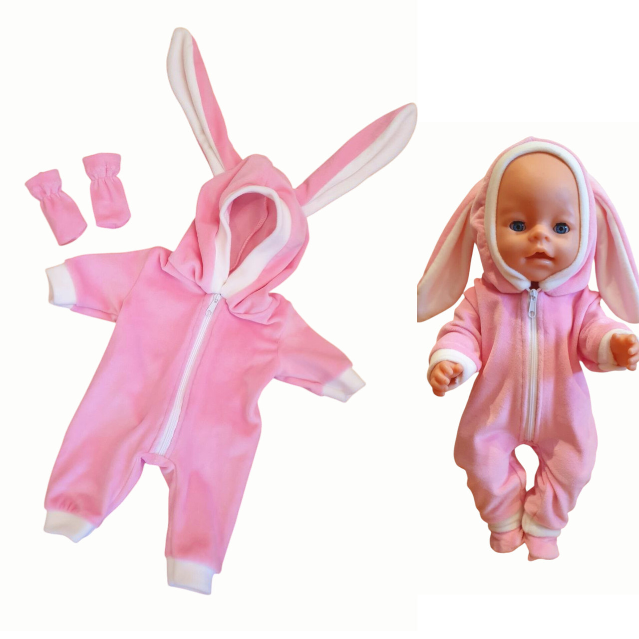 Одяг для ляльки Бебі Борн / Baby Born 40 - 43 см кігурумі / комбінезон Зайчик рожевий 132