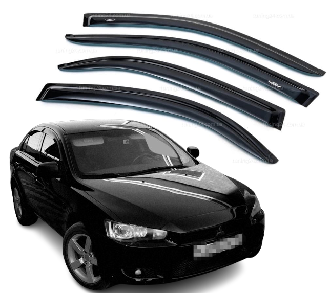 Дефлектори вікон вітровики HIC Mitsubishi Lancer Х 10 седан 2007-> (скотч)