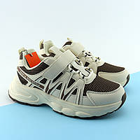 Кросівки на липучці дитячі бежеві з коричневим тм BI&KI