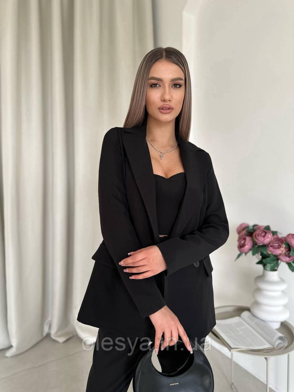 Модний стильний жіночий костюм-двійка (штани + піджак) з костюмної тканини Розміри 42 — 48, фото 1