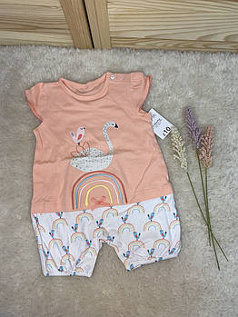 Ромпер хб George для дівчаток на 12м зріст 72-76см пісочник Джордж з лебедем рожево білий