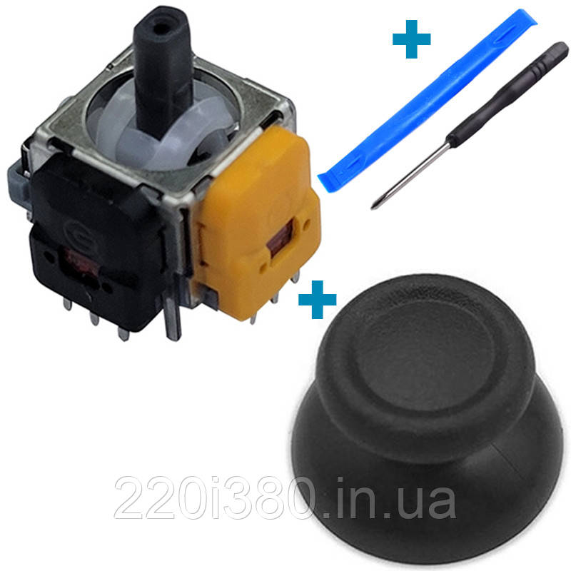 3D механізм з датчиком холу для Dualshock 4 + стик V1 чорний + викрутка + лопатка