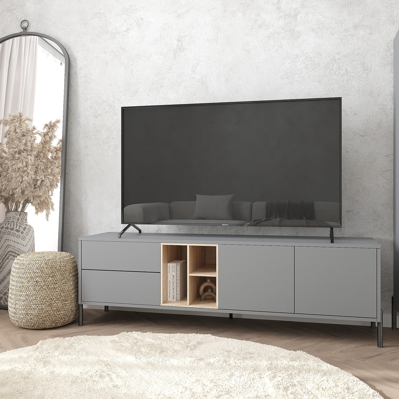 Тумба під телевізор Норді 500х1600х400 мм Антрацит/Дуб Сонома, фото 1