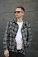 Мужская рубашка фланелевая черная с белым в клетку Рубашка теплая демисезонная