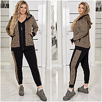 Женский красивый трикотажный спортивный костюм с леопардовым принтом . Кофта на молнии и штаны р-48-62