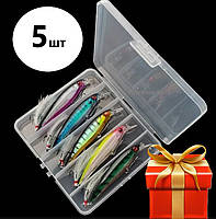 Набор воблеров 5 шт приманка на щуку, окуня, судака хищных рыб минноу (Minnow ) тонущий (11см, 13г) в кейсе