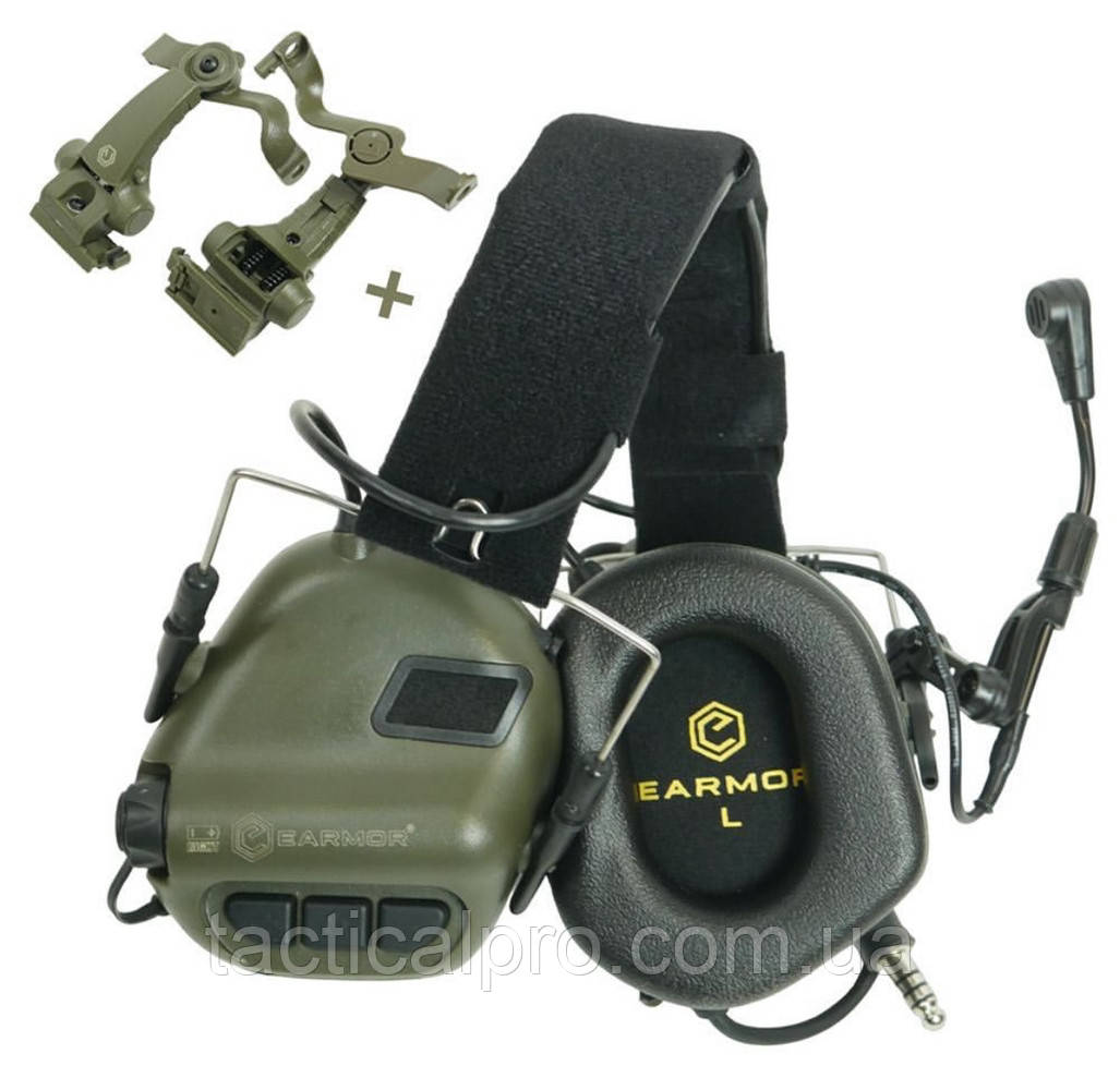 Навушники Earmor M32 Mod3 c кріпленням на шолом HD-ACC-08, активні, зі знімним мікрофоном та гарнітурою, Олива, фото 1