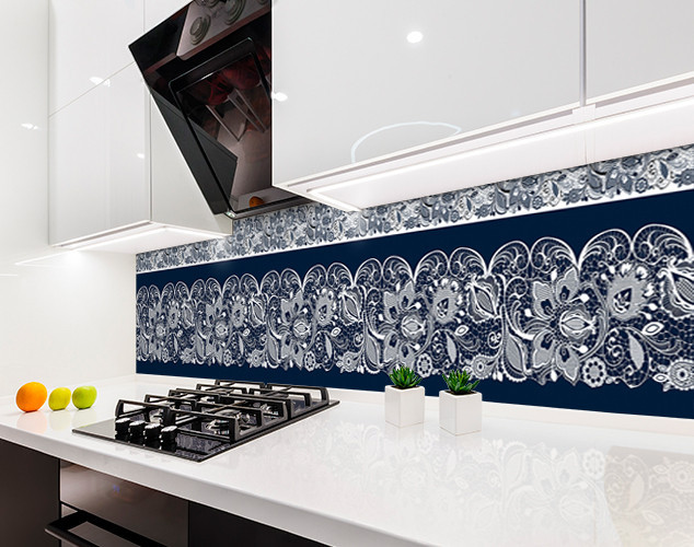 Фото панель універсальна ПЕТ, квітковий орнамент в синьому кольорі, Самофіксована 62 х 410 см (товщина 1,2 мм), фото 1