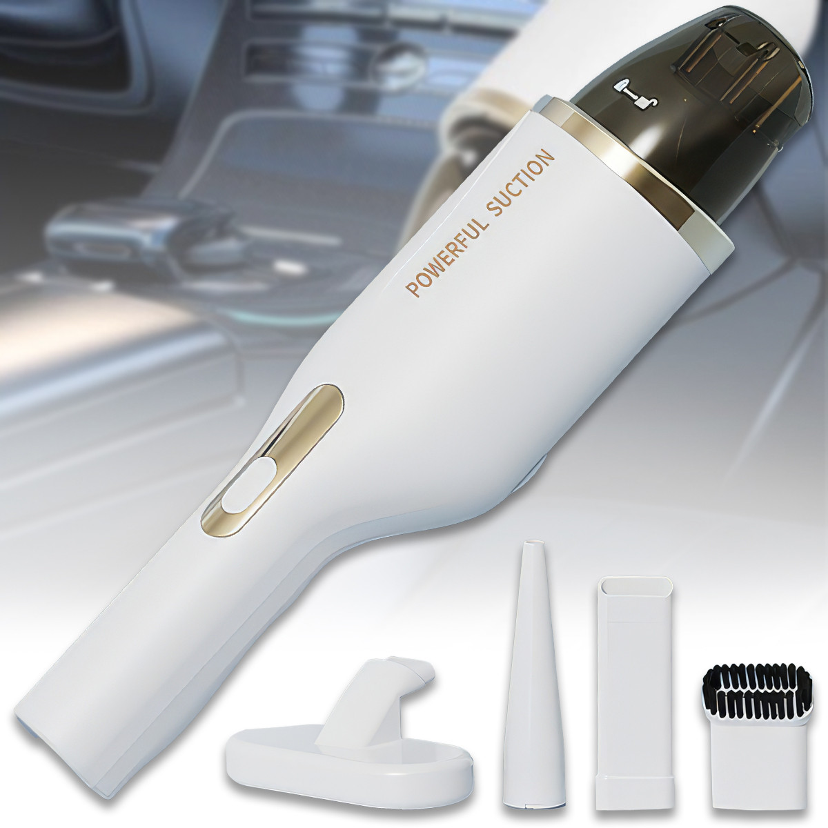 Акумуляторний автомобільний пилосос на 3 швидкості з 3 насадками AND 1-38 Білий, фото 1