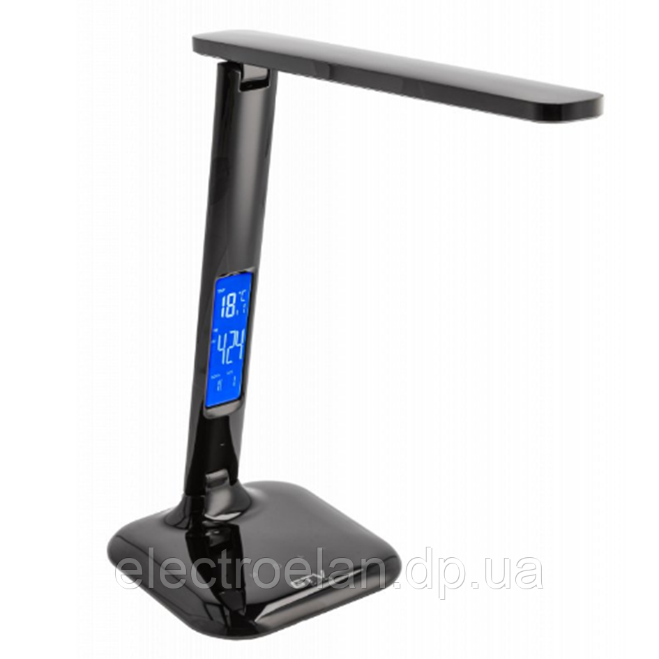 Настільна лампа GTV LINEAR 7W, CCT, час, температура, календар, будильник, Чорний, працює від power bank