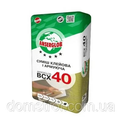 Клей для пінопласту та мінеральної вати Anserglob BCX-40 (армування) (25 кг), фото 1