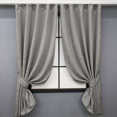 Комплект (2шт. 1,3х1,7м.) коротких штор, льон мармур «Pavliani». Колір сірий. Код 1665ш 35-0305