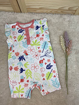 Ромпер хб George для дівчаток на 12м зріст 72-76см пісочник Джордж з квітами білий