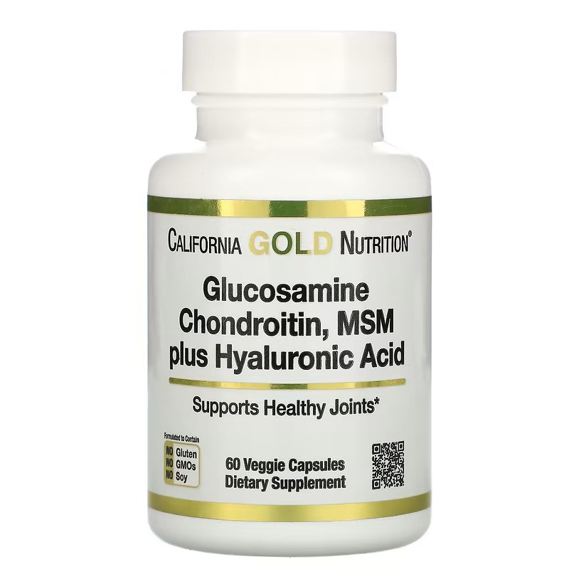 Глюкозамін, хондроїтин, МСМ + гіалуронова кислота, California Gold Nutrition, 60 капсул