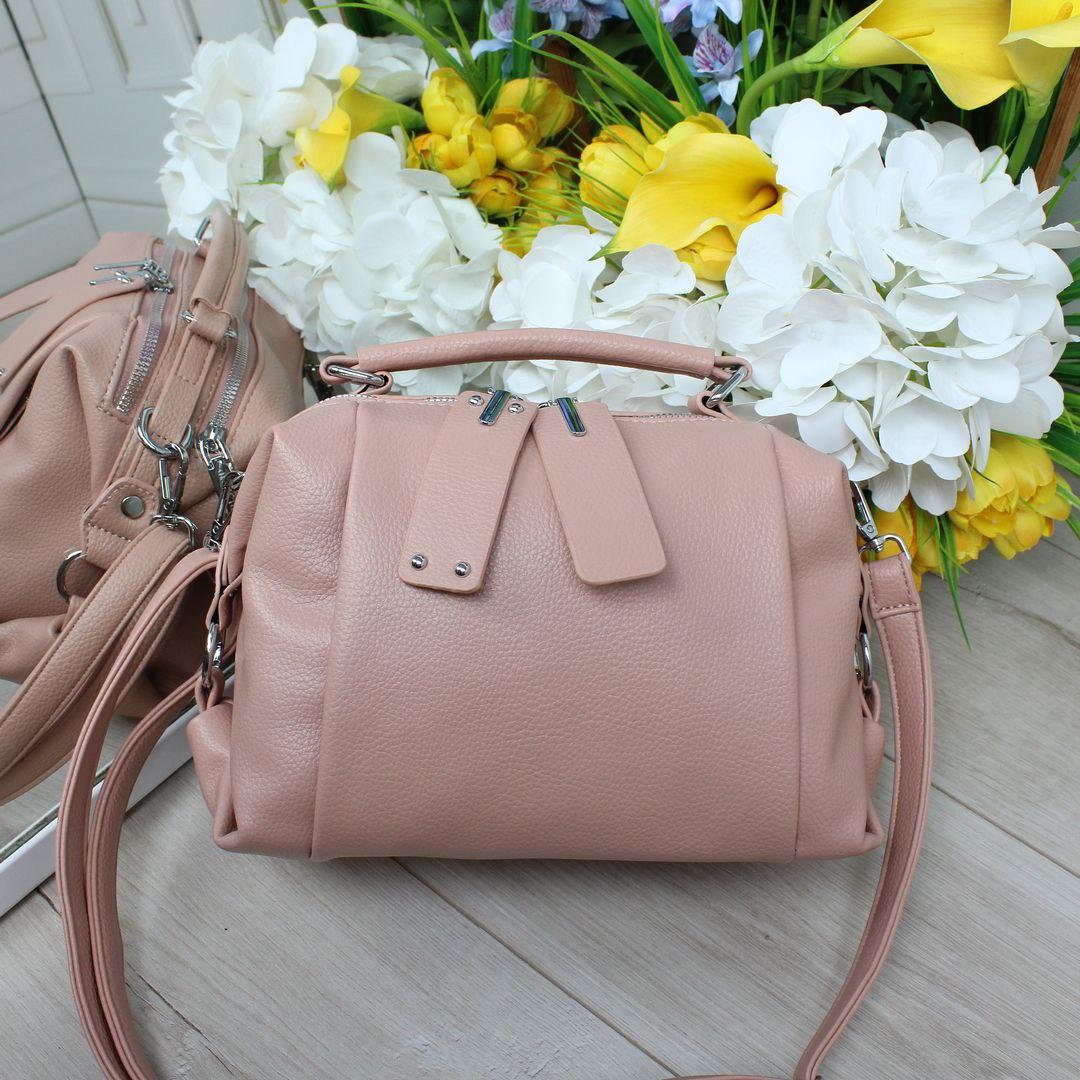 Жіноча сумка невелика кросбоді молодіжна пудрова екошкіра