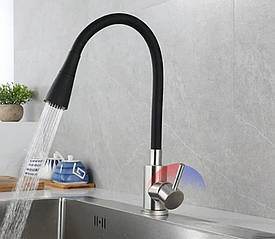 Змішувач для кухні на мийку з неіржавкої сталі з гнучким гусаком чорного кольору лійка два режими TM. Venta