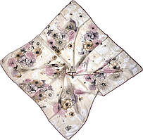 Ніжна літня шифонова жіноча хустка. Турецька натуральна хустка з квітковим малюнком Рожево-коричневий