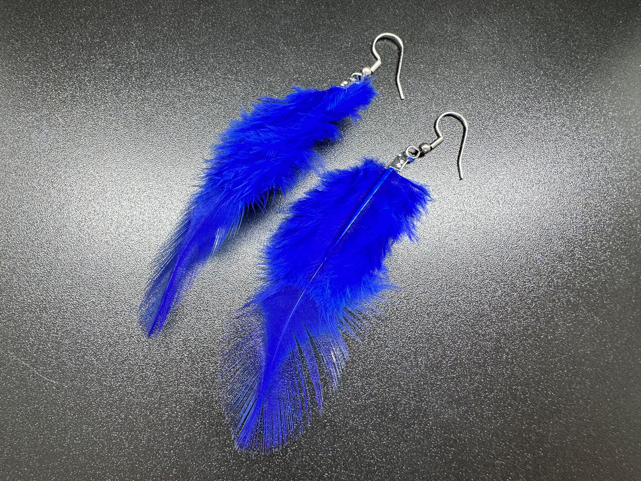 Сережки пір'їнки сині кобальт, фото 1