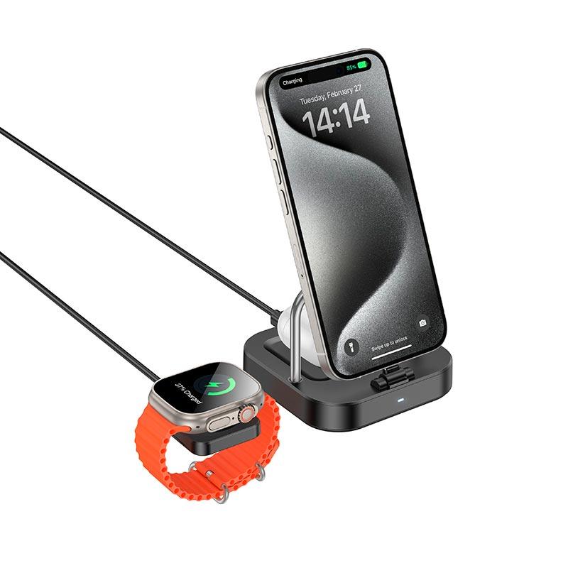 Зарядка Qi HOCO Astute 3-in-1 desktop charger + watch charger set CQ16A чорна