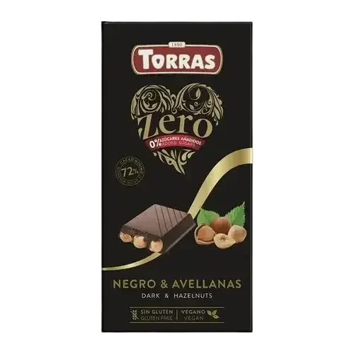 Чорний шоколад без цукру Zero Torras 72% з мигдалем 150 г.