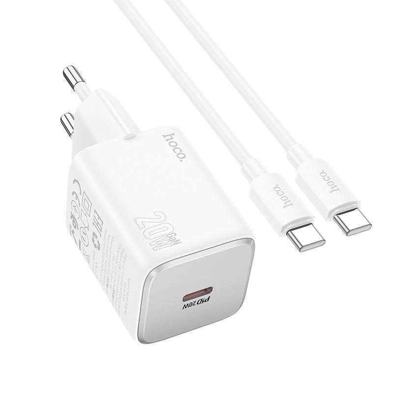 Адаптер мережевий Hoco Mighty single port charger N40 (Type-C to Type-C set) |1Type-C, 20W/3A, PD/QC| білий