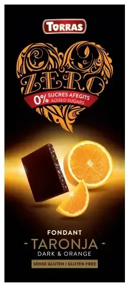 Чорний шоколад без цукру Zero Torras з апельсином 125 г Торрас Іспанія