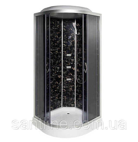Гідромасажний бокс TKF 90-1 BG 90х90x215 см напівкруглий низький піддон розсувні двері сіре скло, фото 1