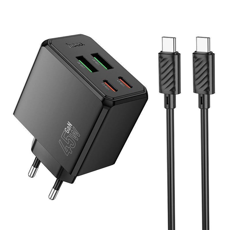 Адаптер мережевий HOCO Ocean charger CS18A (Type-C to Type-C set) |2USB/2Type-C, 45W/3A, PD/QC| чорний