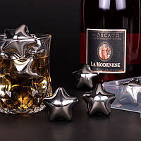 Набір з 6 каменів для напоїв оригінальної форми "Зірки" + щипці