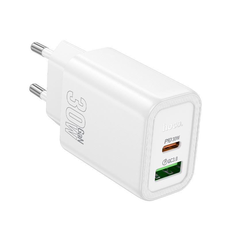 Адаптер мережевий HOCO Gentle charger N63 |1USB/1Type-C, 30W/3A, PD/QC| білий