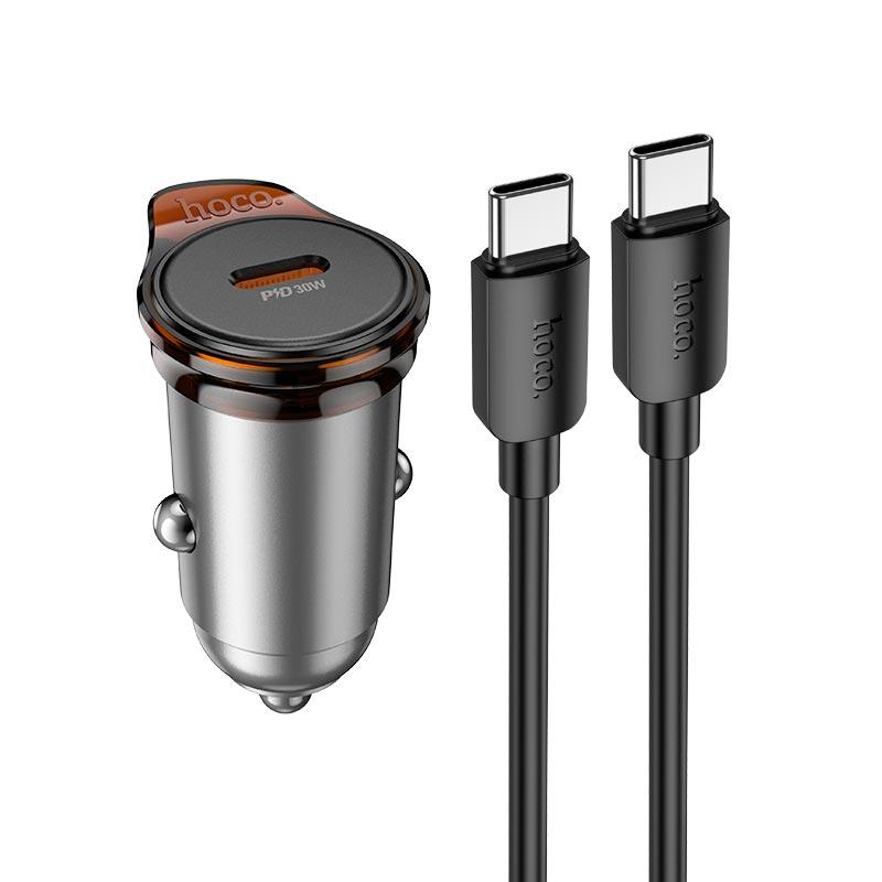 Адаптер автомобільний Hoco Rigorous single port Car charger NZ16 (Type-C to Type-C set) |1Type-C, 30W/3A, PD20W/QC| сірий