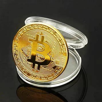 Монета подарункова Біткоїн у чохлі. Монетка Bittoin