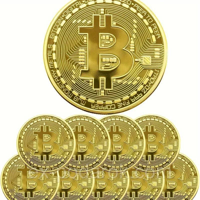 Сувенір золота монета Біткоїн Bitcoin на удачу золота у пластиковому боксі