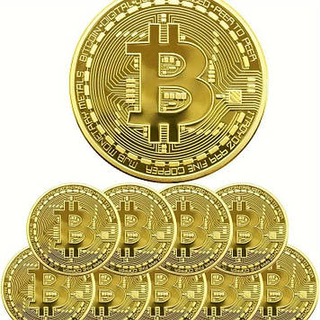 Сувенір золота монета Біткоїн Bitcoin на удачу золота у пластиковому боксі