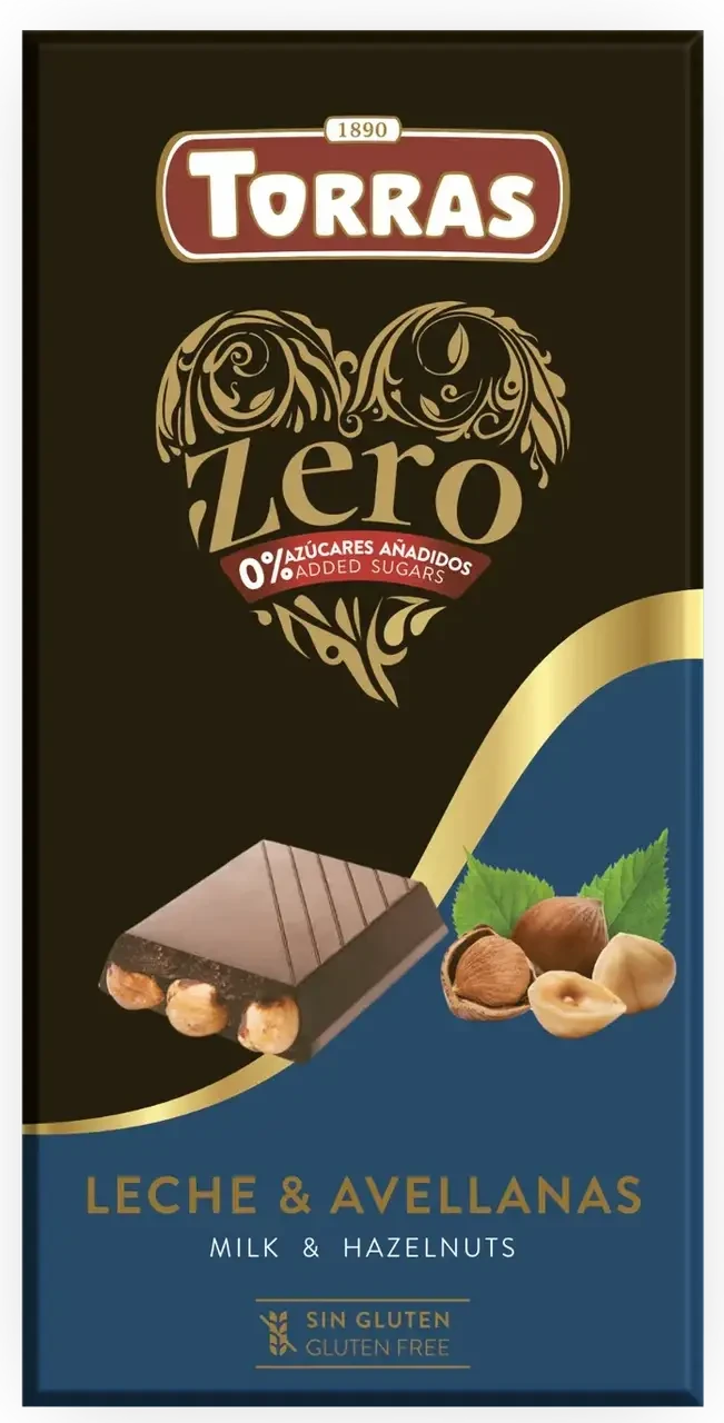 Шоколад Молочний без цукру і глютену Торрас з фундуком Torras Zero Leche Avellanas 150 г Іспанія