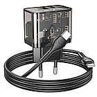 Адаптер мережевий HOCO Type-C to Type-C cable dazzling dual-port N34 |1USB/1Type-C, 20W/3A, PD/QC| чорний, фото 4