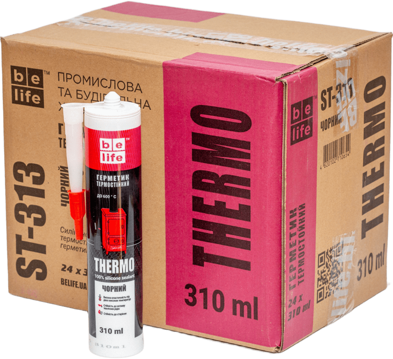 Ящик 24шт/310мл термостійкого силіконового герметика (Чорний ST-313)
