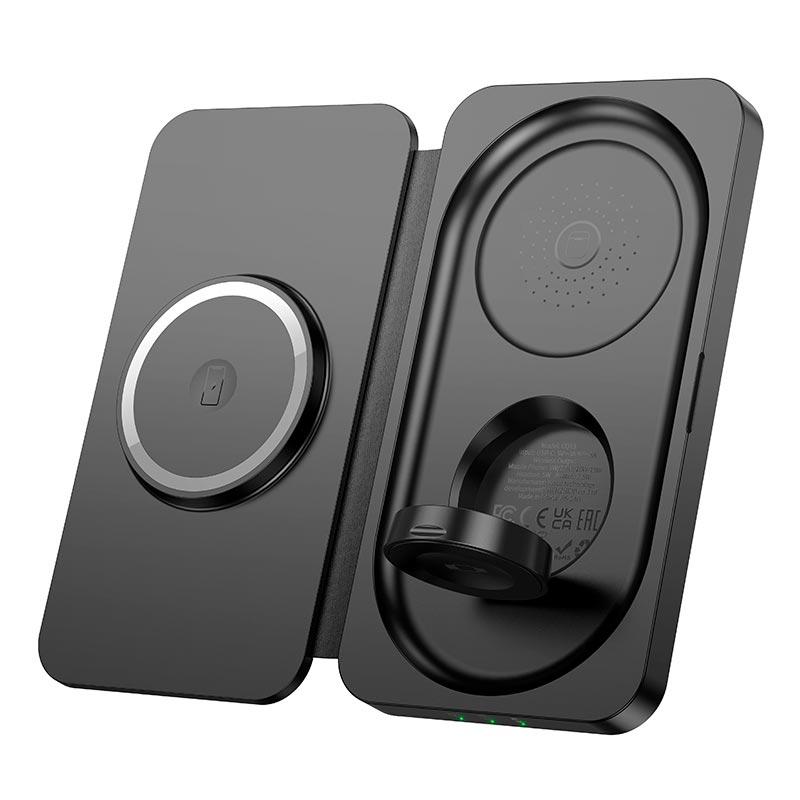 Зарядка Qi HOCO Triumph 3-in-1 travel folding wireless fast charger CQ13 |15W| чорна